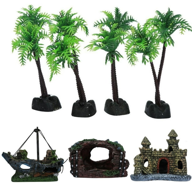 AQUARIUM FISH BOWL TANK RESIN TIKI HUT CASTLE W PALM TREE DECORATION ORNAMENT AQUARIUM FISH BOWL TANK RESIN TIKI HUT CASTLE W PALM TREE DECORATION ORNAMENT
